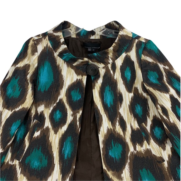 Large Print Leopard Brown & Turquoise Swing Blazer - Picture 2 of 15